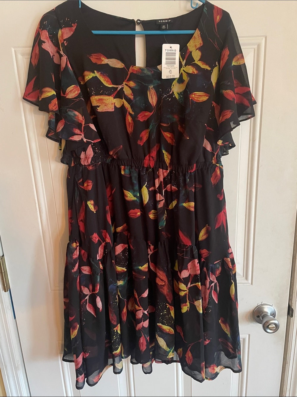torrid Black Floral Leaf-Print Tiered Dress